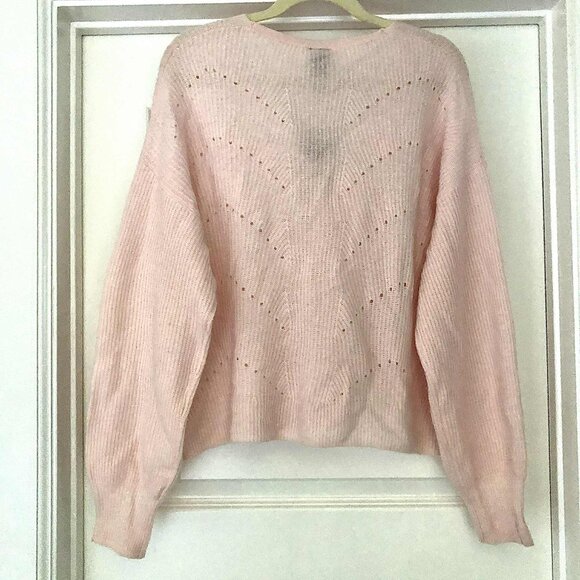 NWT MAGASCHONI Sheer Blush Cashmere Sweater V-neck Button Cardigan L MSRP $178 - Picture 5 of 8